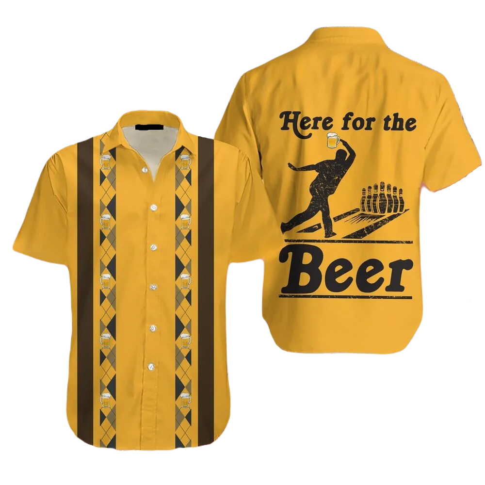 Bowling Hawaii Shirt Here For The Beer Bowling Hawaiian Shirt Yellow Unisex