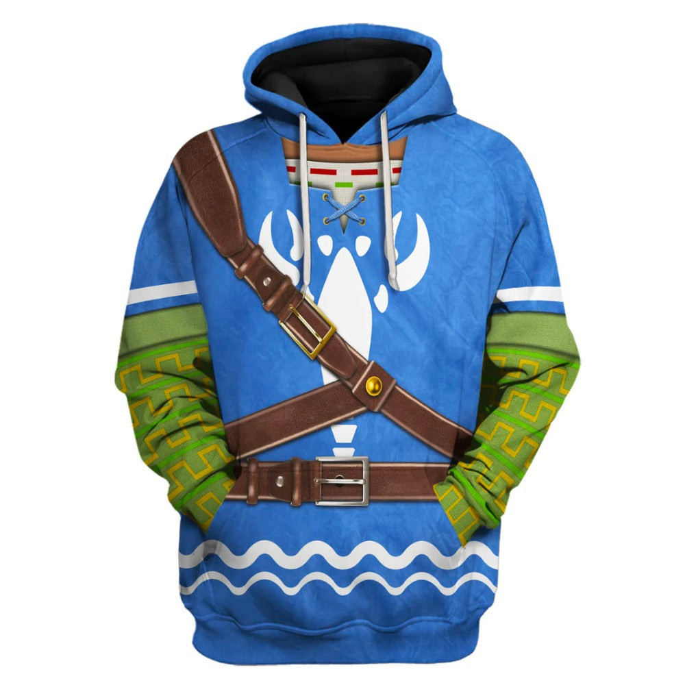The Legend Of Zelda Hoodie Wind Waker Attire Shield Costume T-shirt Blue Unisex