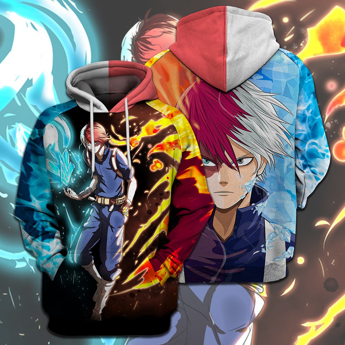 My Hero Academia T-shirt Todoroki Shoto Red Blue Ice Fire T-shirt Hoodie