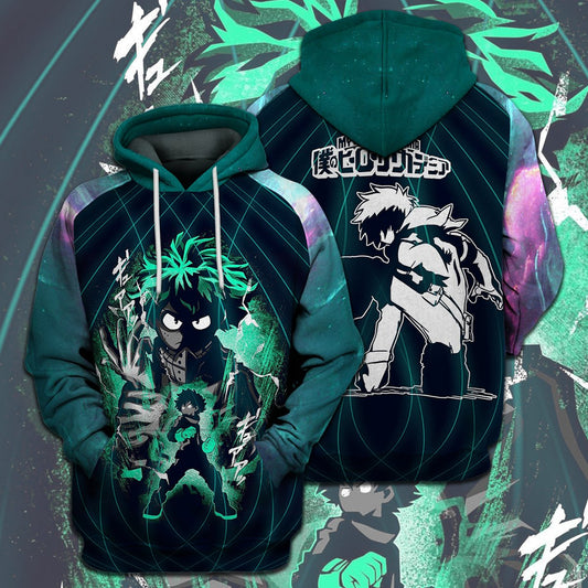 My Hero Academia T-shirt Midoriya Izuku Silhouette White Green My Hero Academia Logo T-shirt Hoodie