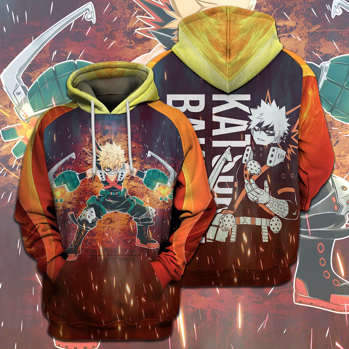 My Hero Academia T-shirt Bakugo Katsuki All Fire Orange T-shirt Hoodie