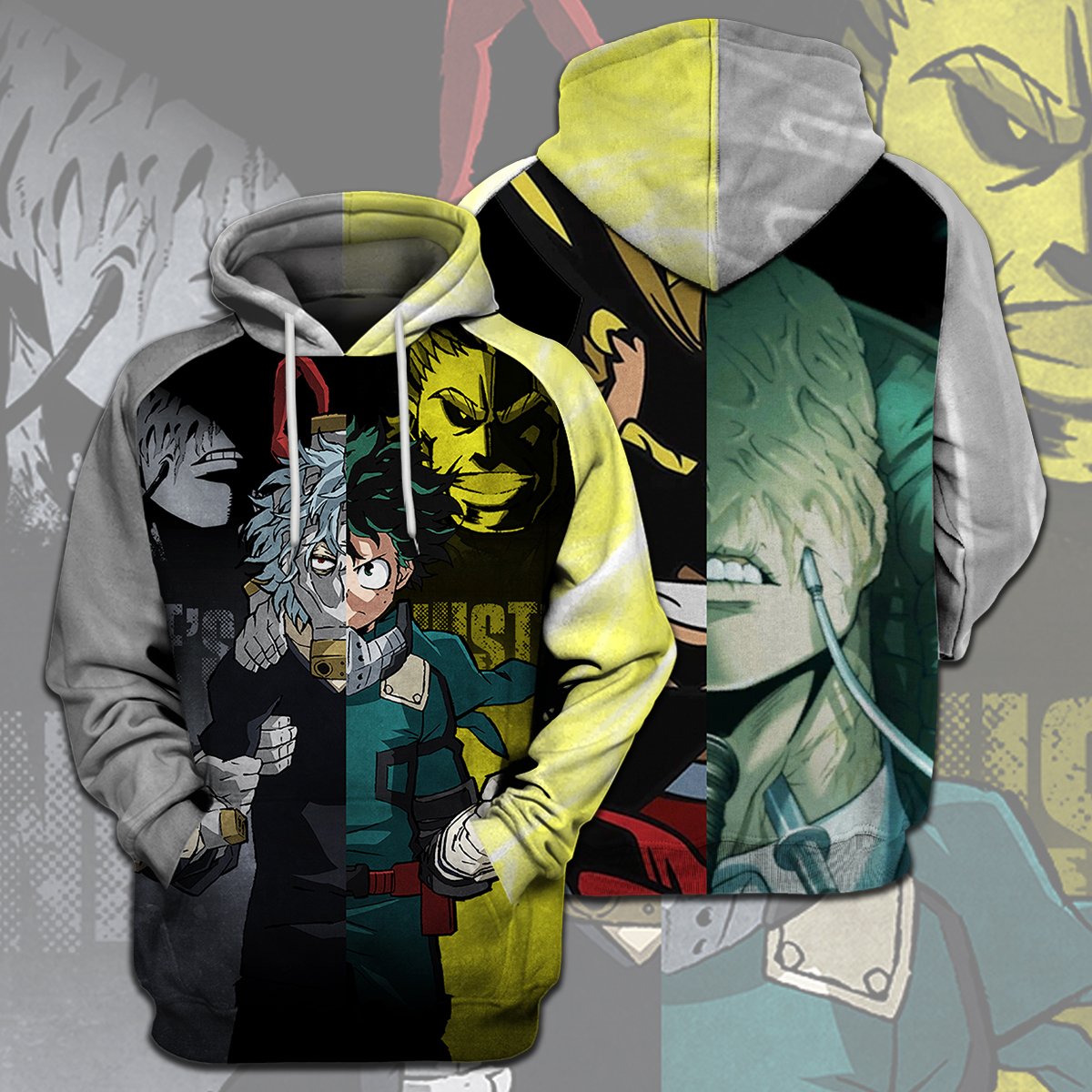 My Hero Academia T-shirt Tomura Shigaraki Midoriya Izuku Yellow Grey Villian And Hero T-shirt Hoodie