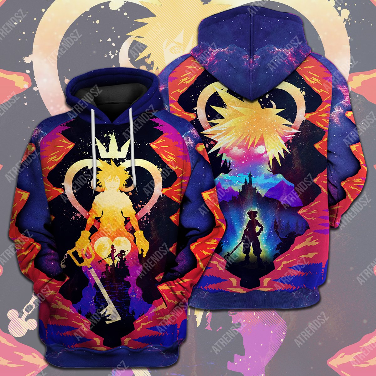 Kingdom Hearts T-shirt Sora Silhouette Orange Blue Kingdom Hearts Logo T-shirt Hoodie