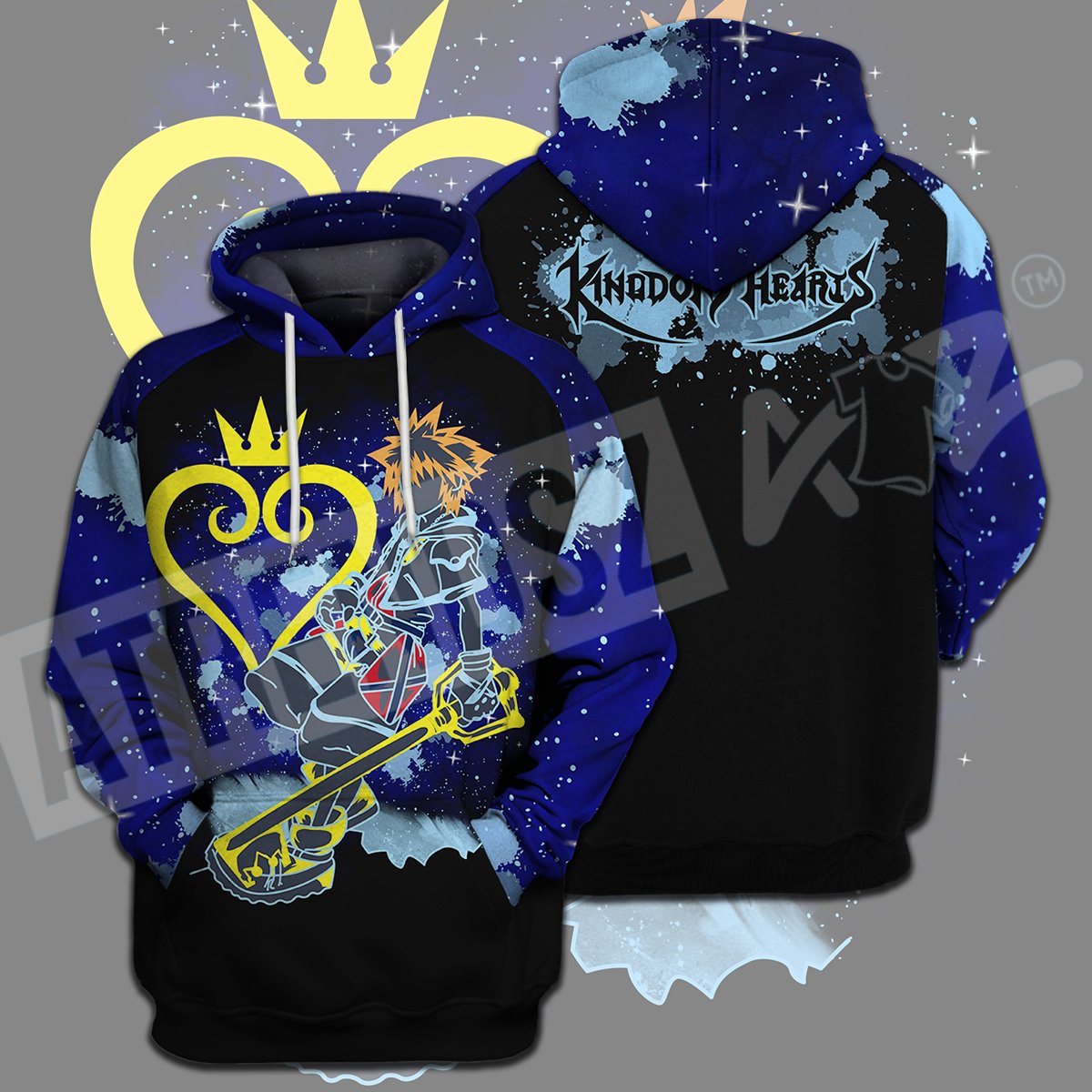 Kingdom Hearts T-shirt Sora Silhouette Watercolor Splatter Kingdom Hearts Logo Black Blue T-shirt Hoodie