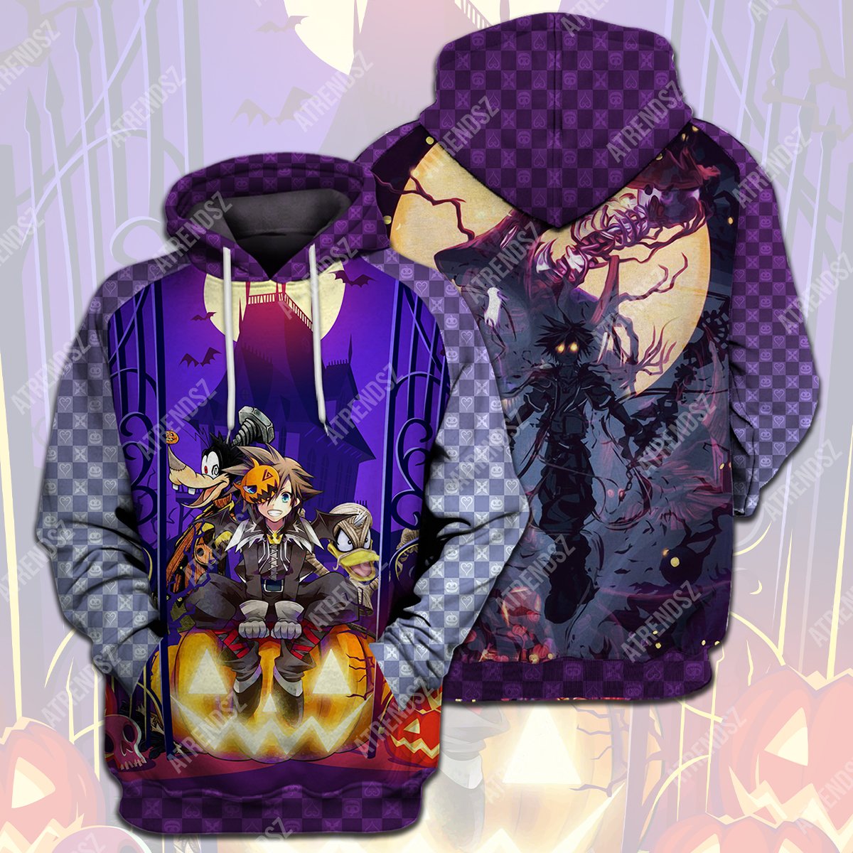 Kingdom Hearts T-shirt Dark Sora Donald Duck Goofy Halloween Dark Purple T-shirt Hoodie