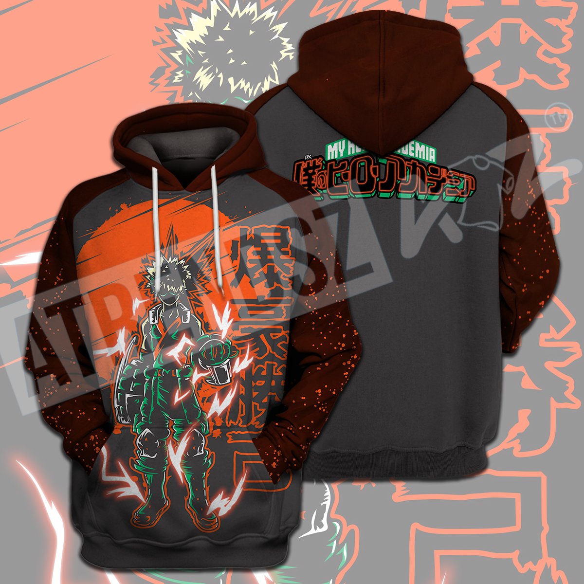 My Hero Academia T-shirt Bakugo Orange Grey My Hero Academia Logo T-shirt Hoodie