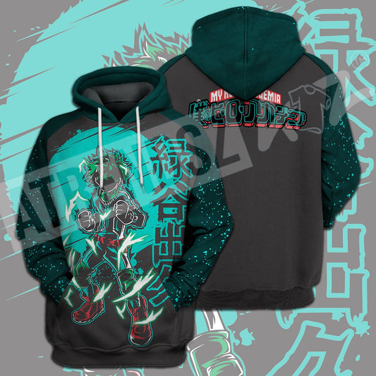 My Hero Academia T-shirt Midoriya Izuku Green Grey My Hero Academia Logo T-shirt Hoodie