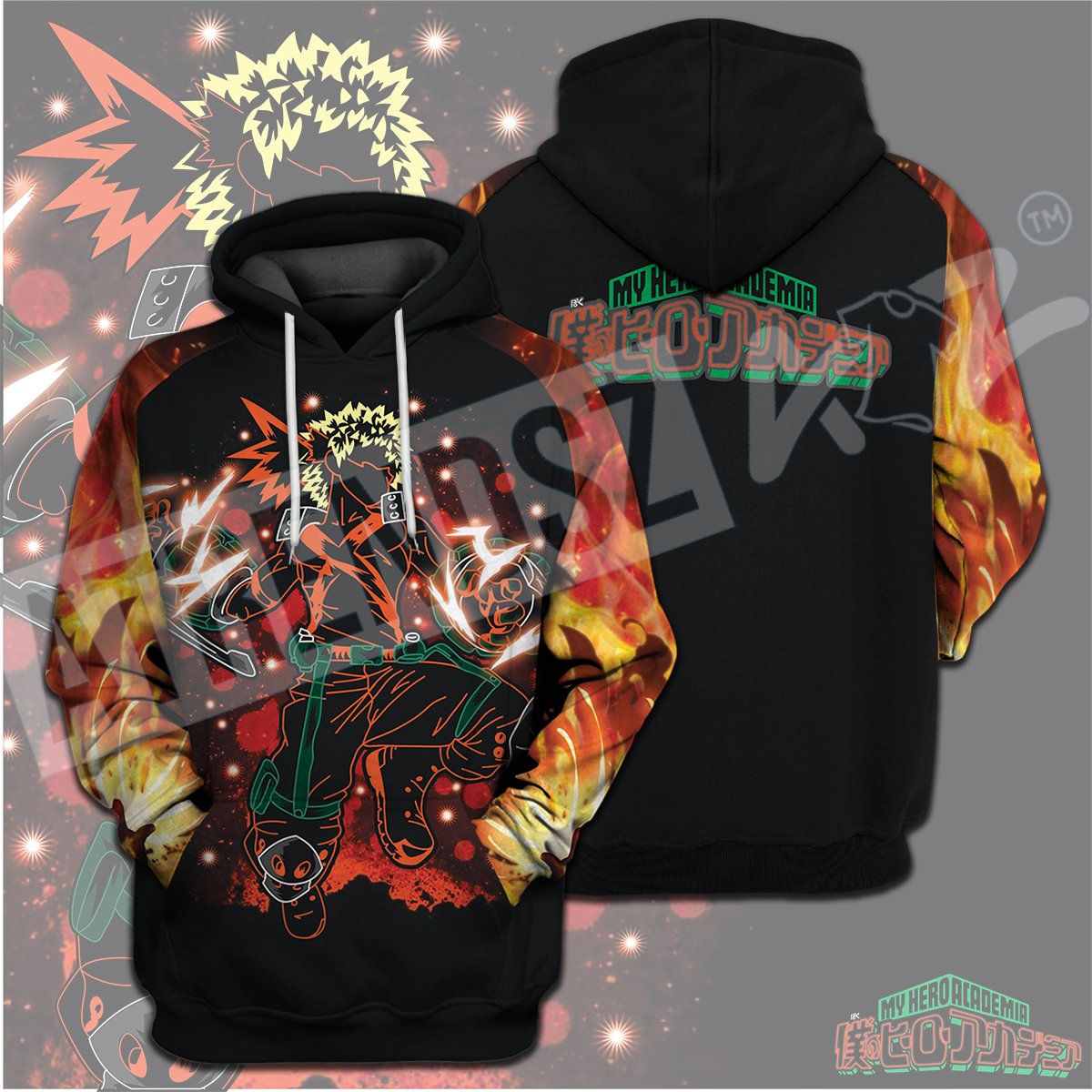 My Hero Academia T-shirt Bakugo Fire Orange Black My Hero Academia Logo T-shirt Hoodie