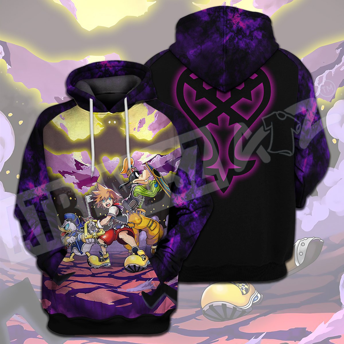 Kingdom Hearts T-shirt Sora Donald Duck Goofy Heartless Symbol Purple T-shirt Hoodie