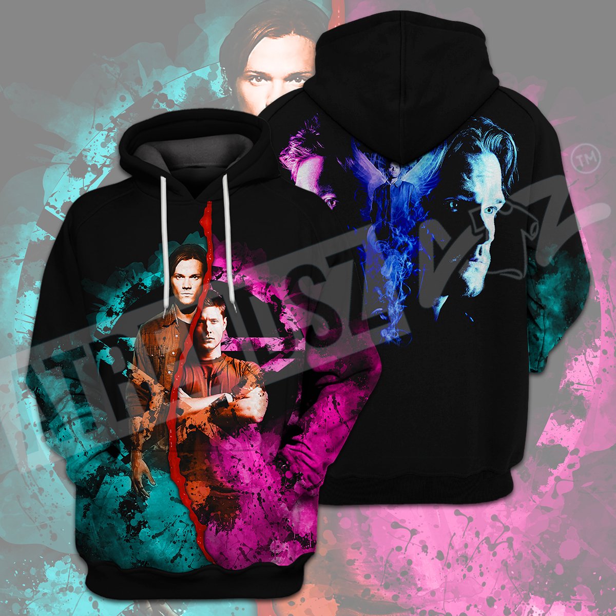 Supernatural T-shirt Dean And Sam Winchester Blue Pink T-shirt Hoodie