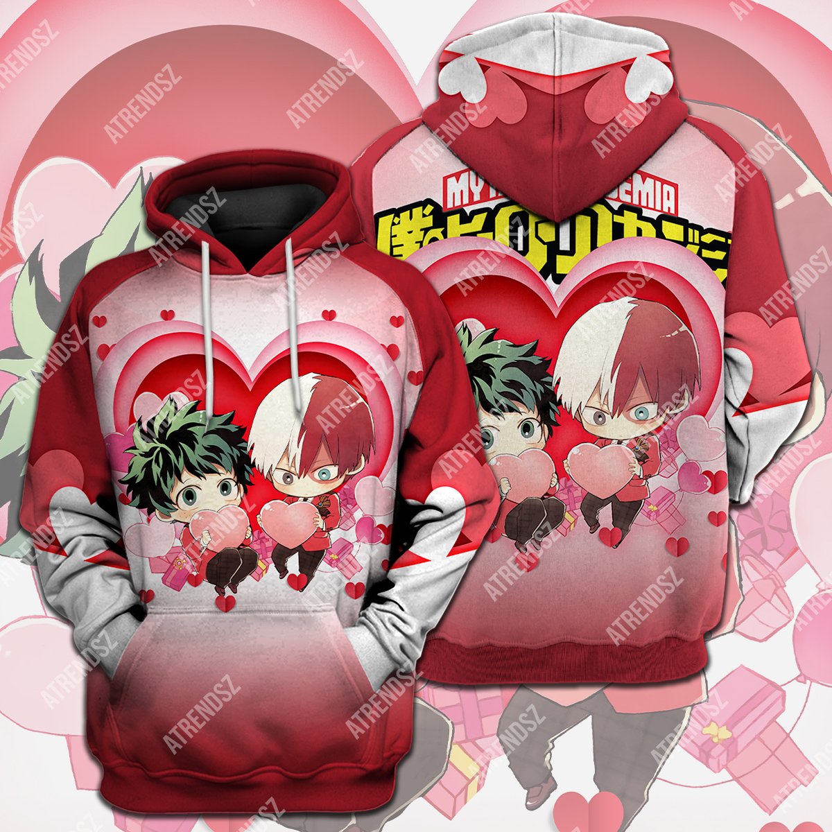 My Hero Academia T-shirt Midoriya Izuku Todoroki Shouto Valentine Pink Heart My Hero Academia Logo T-shirt Hoodie