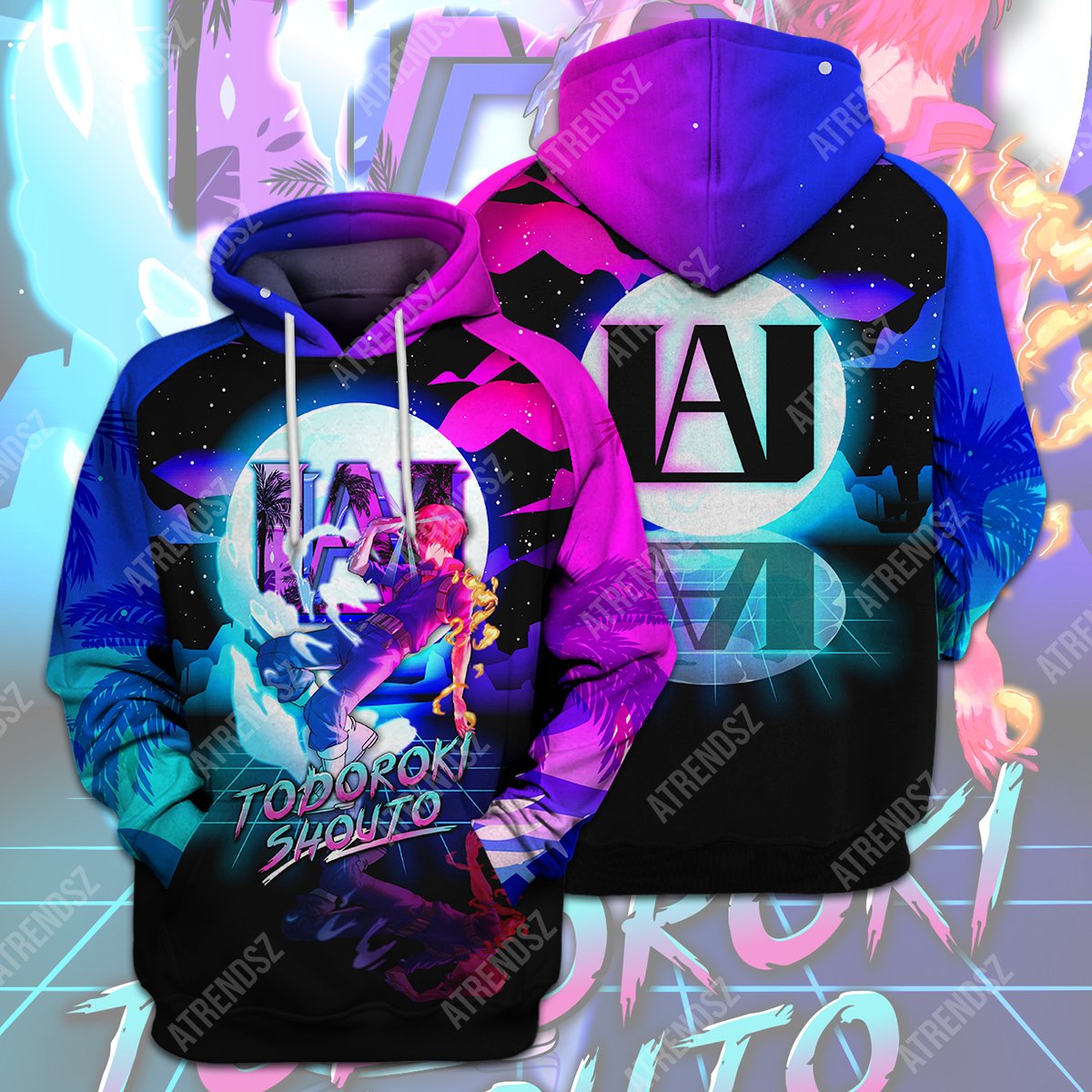 My Hero Academia T-shirt Todoroki Shouto My Hero Academia Logo Pink Blue T-shirt Hoodie