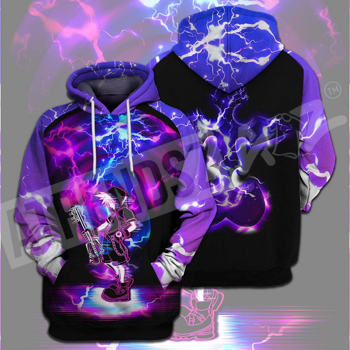 Kingdom Hearts T-shirt Sora Thunder Kingdom Hearts Nobody Symbol Purple Black T-shirt Hoodie