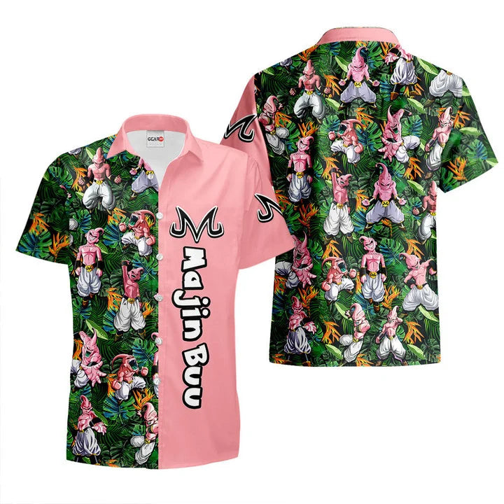 Dragon Ball Hawaii Shirt Dragon Ball Majin Buu Tropical Pattern Hawaiian Shirt Pink Green Unisex