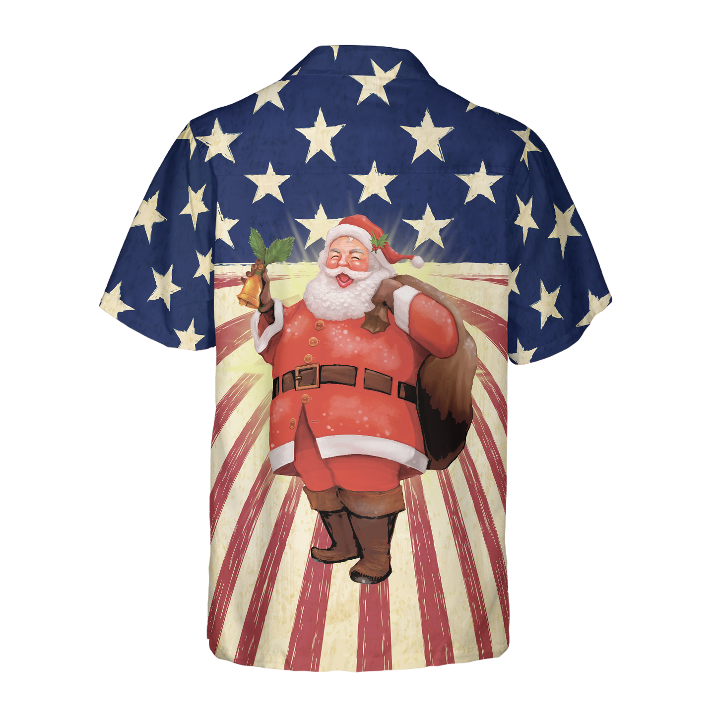 NoClaws Christmas Hawaii Shirt Santa Claus American Flag Hawaiian Shirt Red Blue Unisex