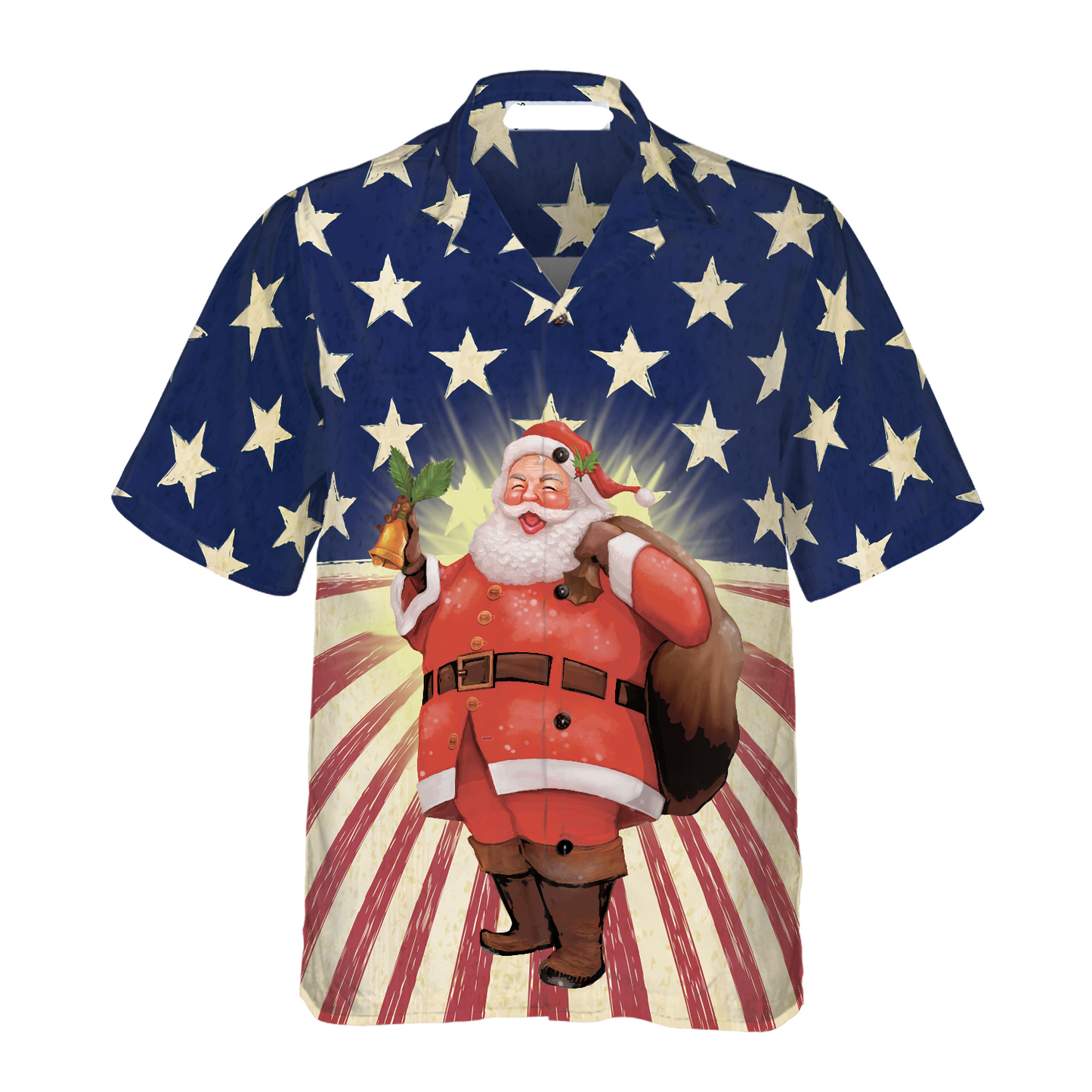 NoClaws Christmas Hawaii Shirt Santa Claus American Flag Hawaiian Shirt Red Blue Unisex