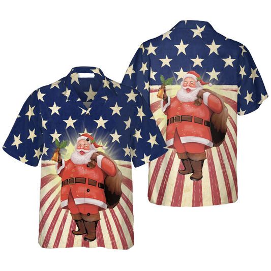 NoClaws Christmas Hawaii Shirt Santa Claus American Flag Hawaiian Shirt Red Blue Unisex