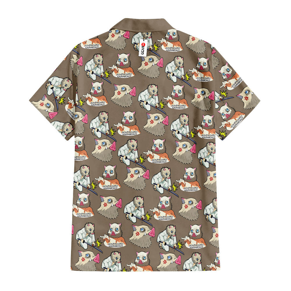 NoClaws NoClaws Demon Slayer Hawaii Shirt Demon Slayer Inosuke Funny Pattern Hawaiian Shirt Brown Unisex