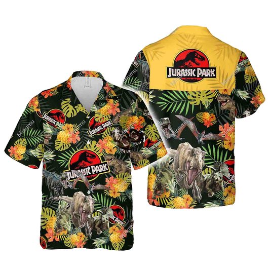 NoClaws Jurassic Park Hawaii Shirt Jurassic Park Dangerous Dinosaur Pattern Hawaiian Shirt Black Yellow Unisex