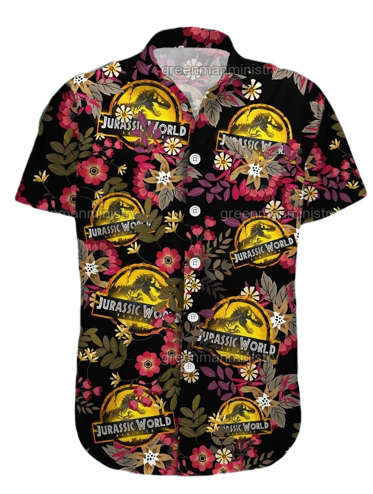 NoClaws Jurassic Park Hawaii Shirt Jurassic World Tropical Flower Pattern Hawaiian Shirt Black Red Unisex