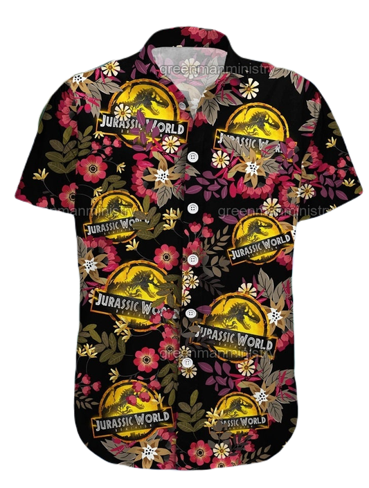 NoClaws Jurassic Park Hawaii Shirt Jurassic World Tropical Flower Pattern Hawaiian Shirt Black Red Unisex