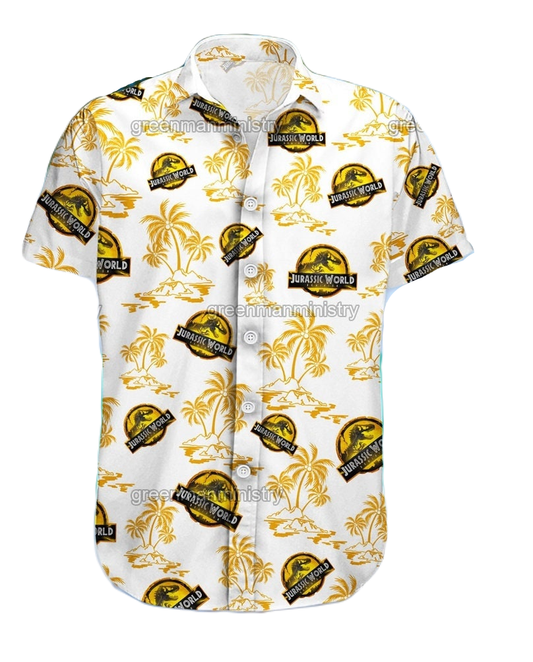 NoClaws Jurassic Park Hawaii Shirt Jurassic World Symbol Palm Tree Pattern Hawaiian Shirt White Yellow Unisex