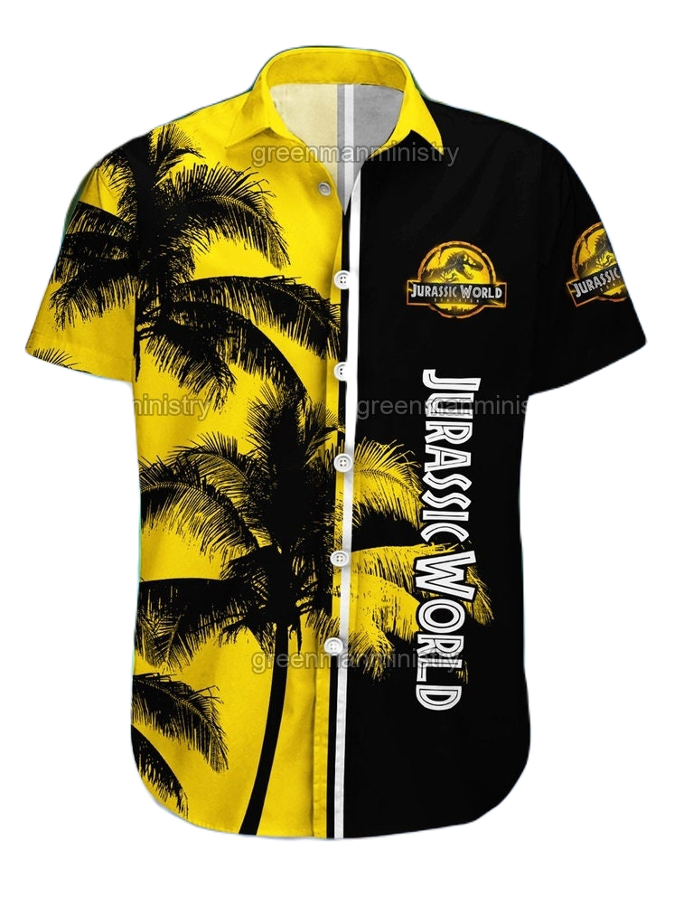 NoClaws Jurassic Park Hawaii Shirt Jurassic World Palm Tree Pattern Hawaiian Shirt Black Yellow Unisex