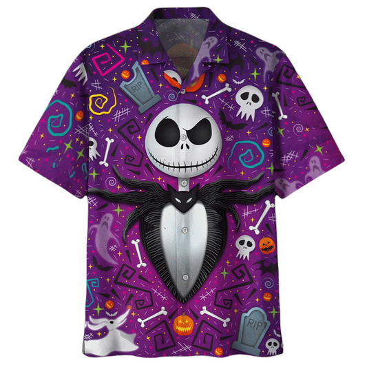NoClaws The Nightmare Before Christmas Hawaii Shirt Jack Skellington Happy Halloween Aloha Shirt Purple Unisex