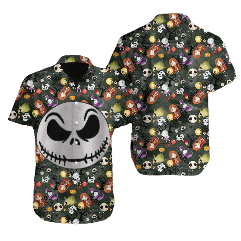 NoClaws The Nightmare Before Christmas Hawaii Shirt Jack Face Chibi Characters Aloha Shirt Green Unisex