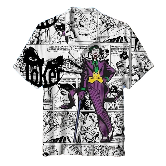 Joker Hawaii Shirt DC Joker Graphic Comic Pattern Hawaiian Shirt White Black Unisex