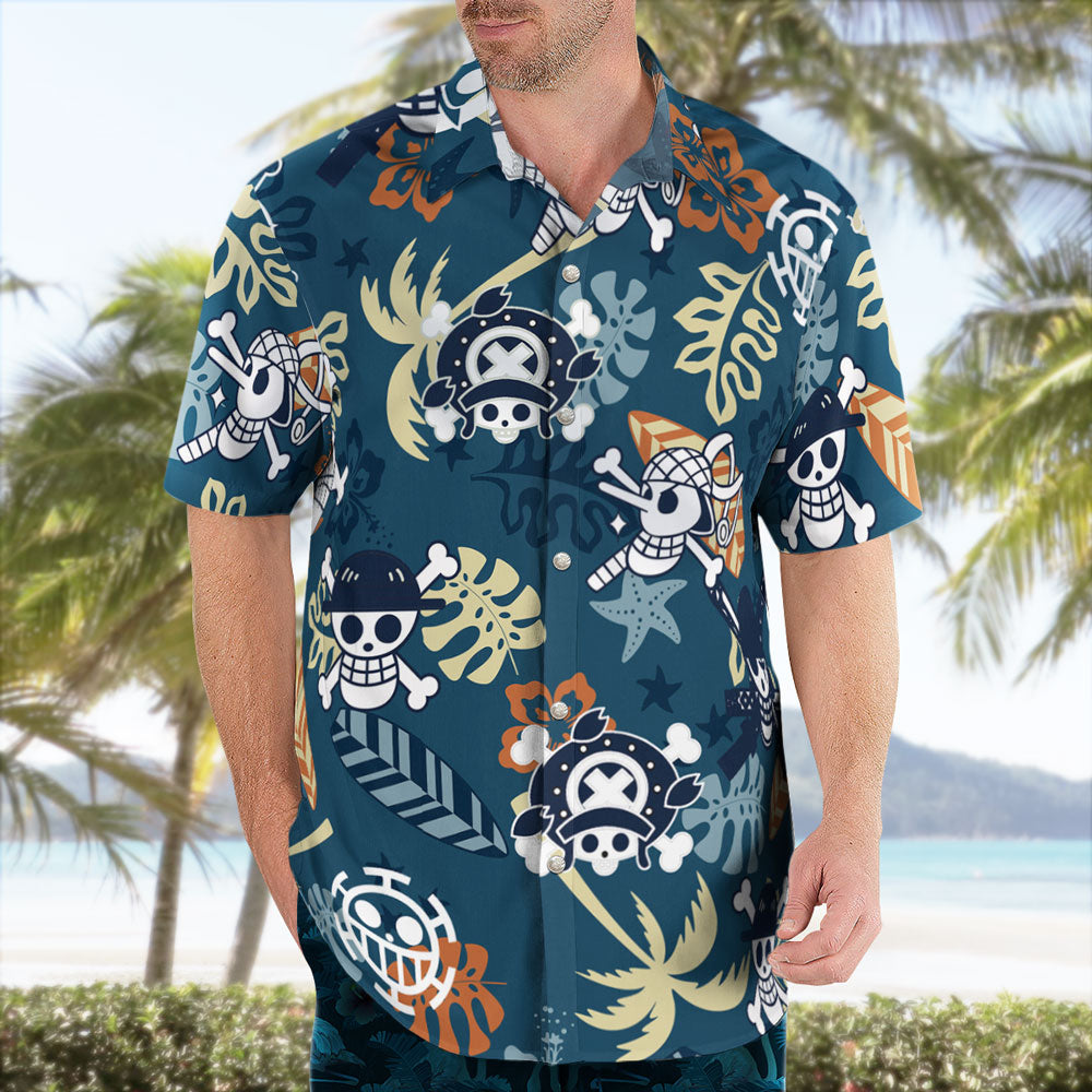 Jolly Roger One Piece Navy Button-Up Hawaiian Shirt | One Piece Universe Store