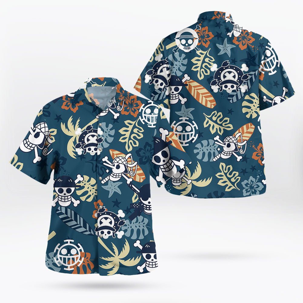 Jolly Roger One Piece Navy Button-Up Hawaiian Shirt | One Piece Universe Store