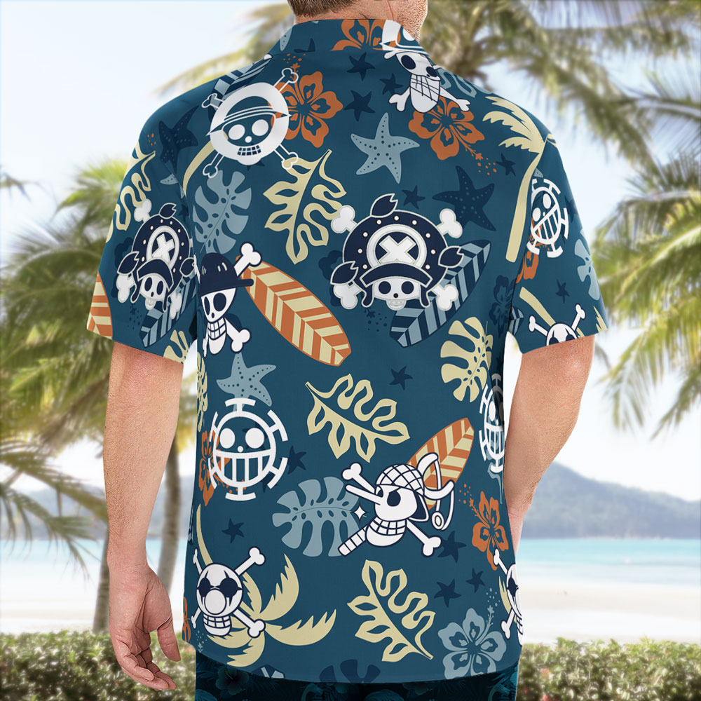 Jolly Roger One Piece Navy Button-Up Hawaiian Shirt | One Piece Universe Store