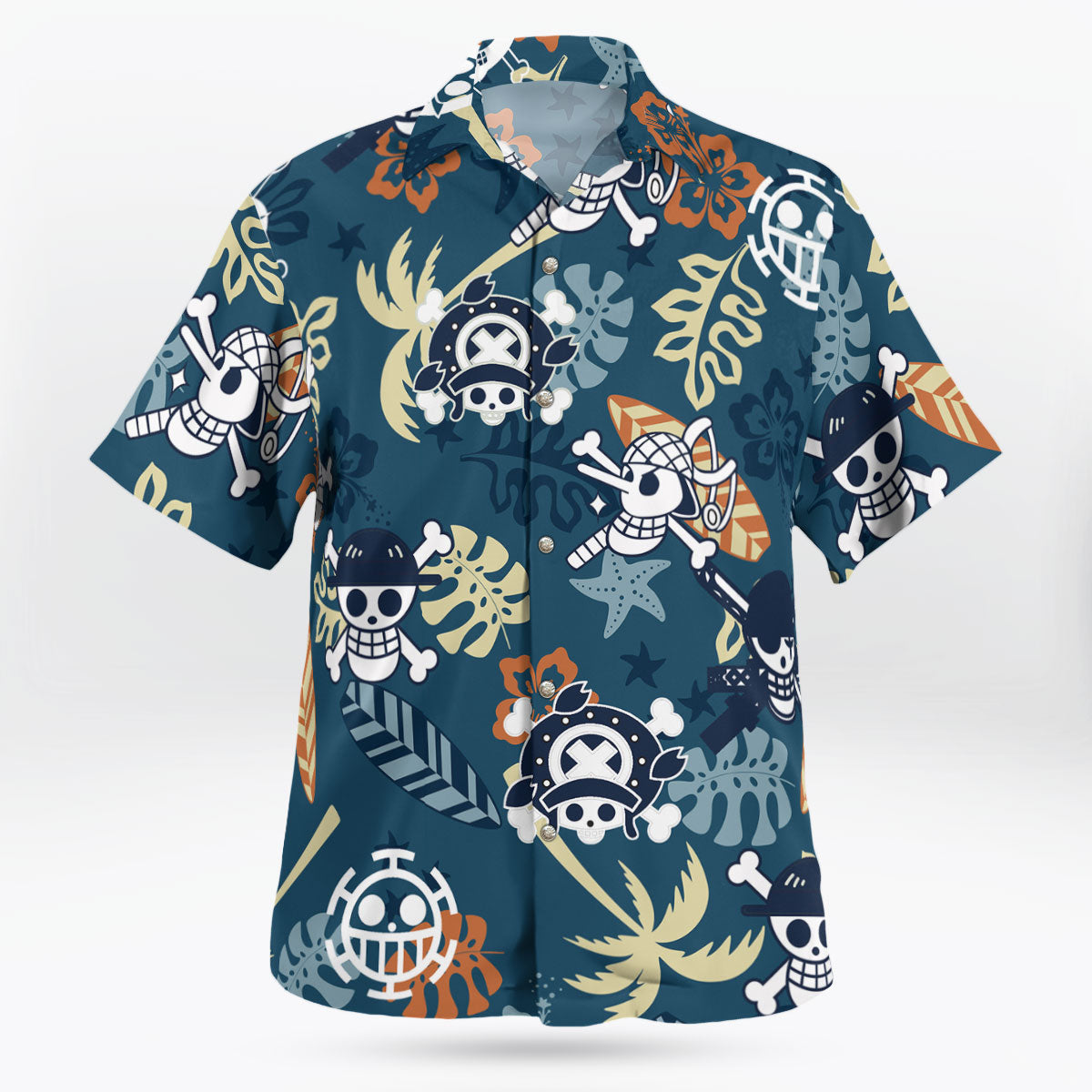 Jolly Roger One Piece Navy Button-Up Hawaiian Shirt | One Piece Universe Store