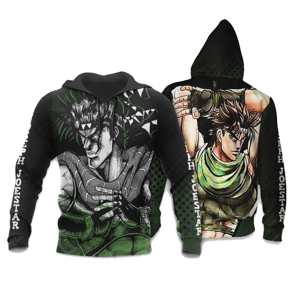 JoJos Bizarre Adventure Hoodie JoJos Bizarre Adventure Joseph Joestar Graphic Hoodie Black Green Unisex