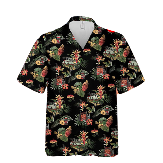 NoClaws Jurassic Park Hawaii Shirt Jurassic World Car And Gate Pattern Hawaiian Shirt Black Unisex