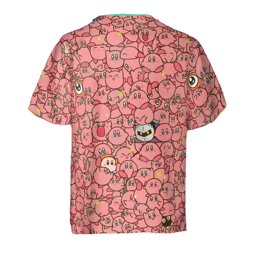 NoClaws NoClaws Kirby Hawaii Shirt Kirby Face Characters Doodle Pattern Hawaiian Shirt Pink Unisex