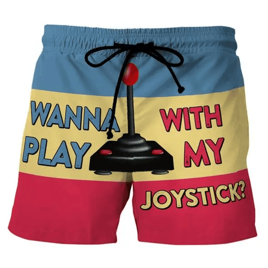 Funny Shorts Wanna Play with My Joystick Beach Shorts Colorful