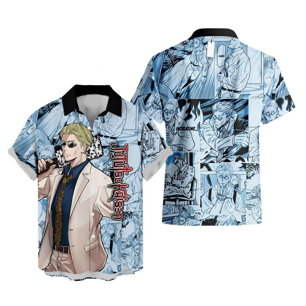 NoClaws Jujutsu Kaisen Hawaii Shirt Kento Nanami Character Manga Style Pattern Aloha Shirt Blue Unisex