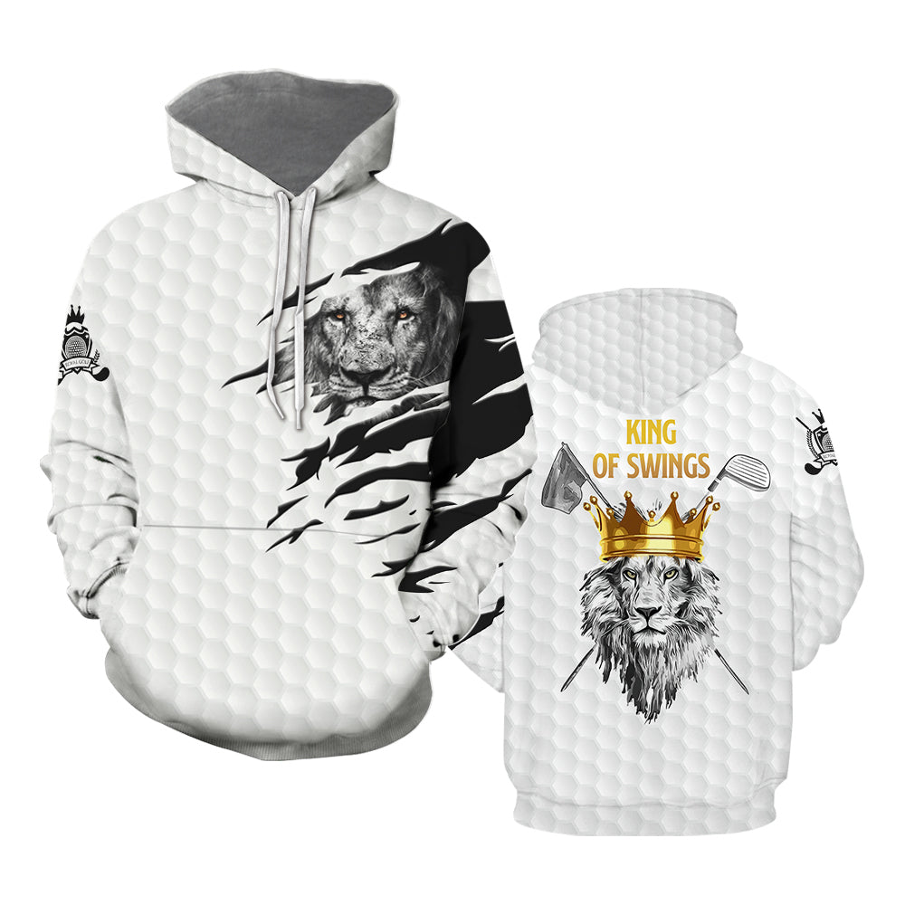 Golf Hoodie King Of Swings Lion Golfing Hoodie White Unisex