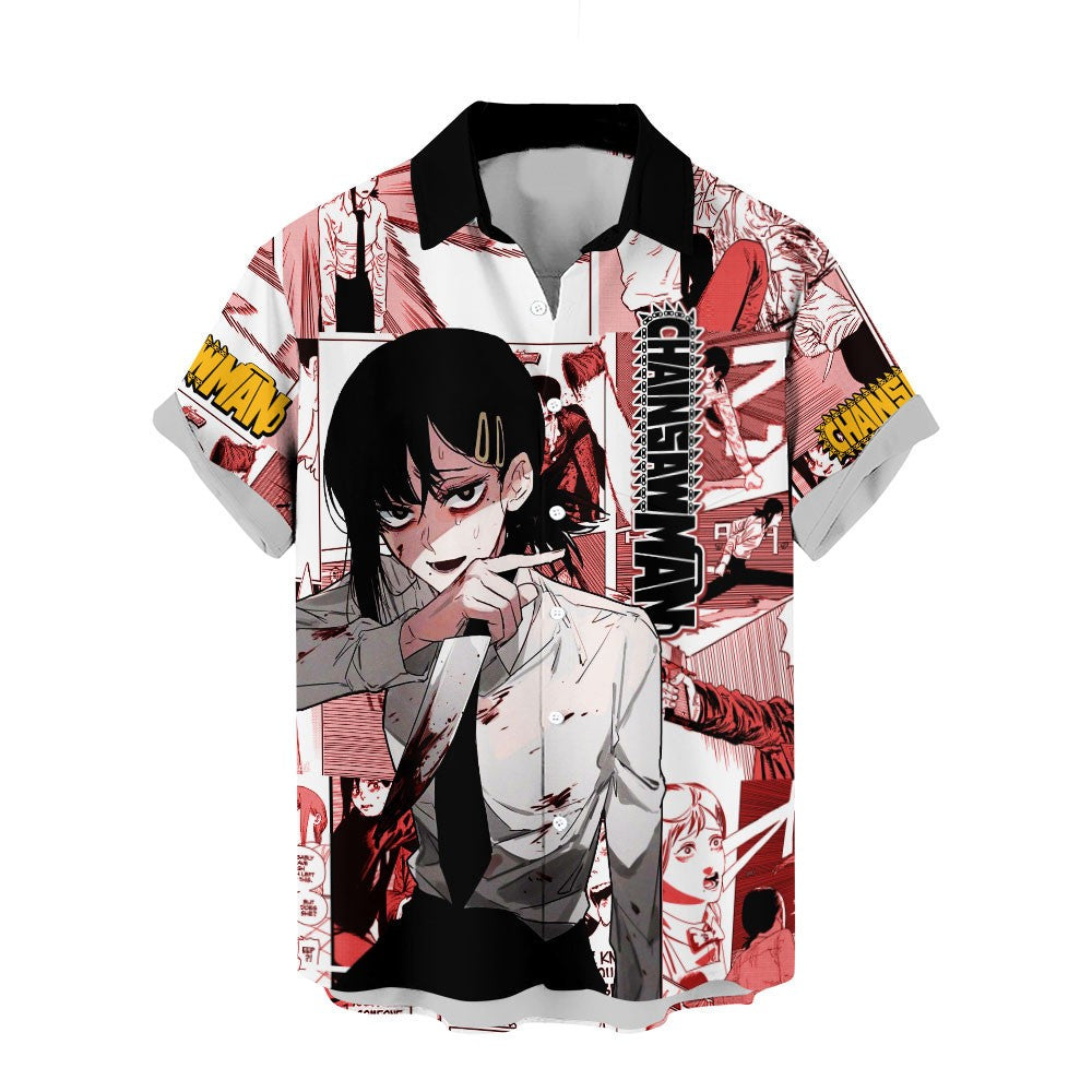 NoClaws Chainsaw Man Hawaii Shirt Kobeni Higashiyama Character Manga Style Pattern Aloha Shirt Red Unisex