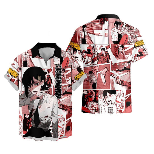 NoClaws Chainsaw Man Hawaii Shirt Kobeni Higashiyama Character Manga Style Pattern Aloha Shirt Red Unisex
