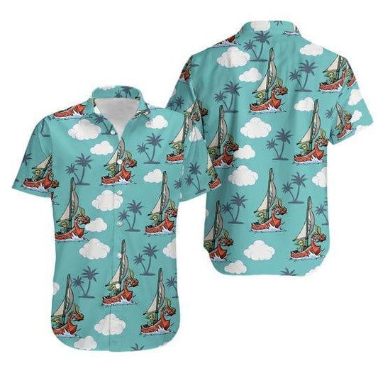 NoClaws Legend Of Zelda Hawaii Shirt Legend of Zelda Link On Boat Pattern Hawaiian Shirt Blue Unisex