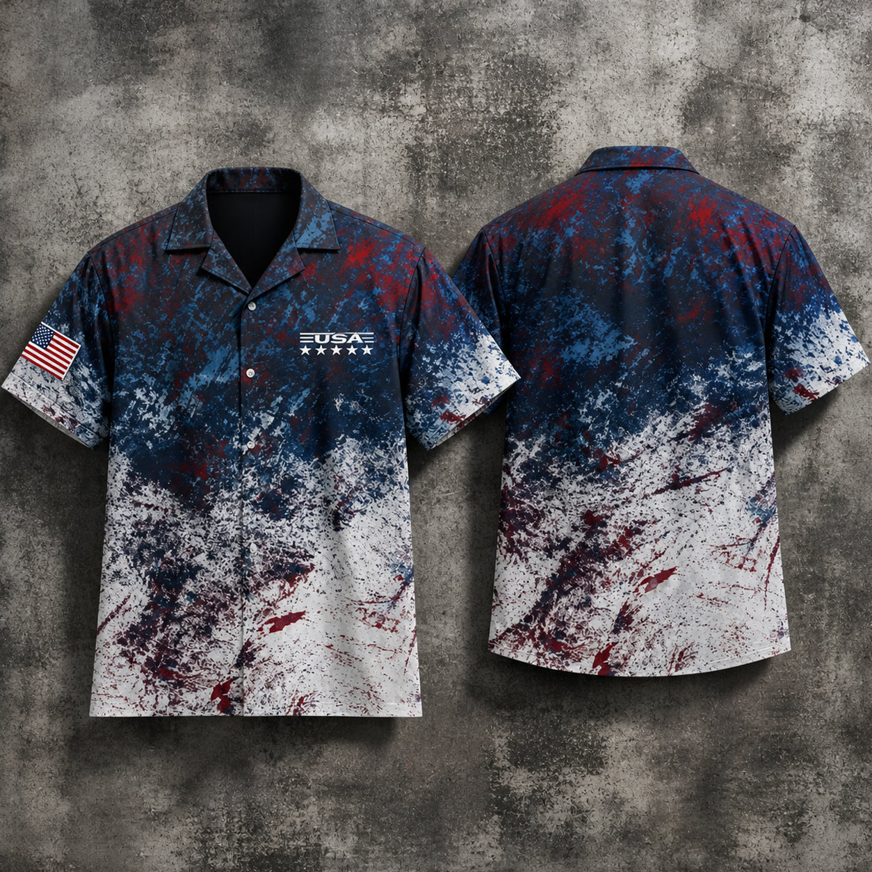 USA Patriotic Hawaiian Shirt American Flag Splash Print 4th July Gift