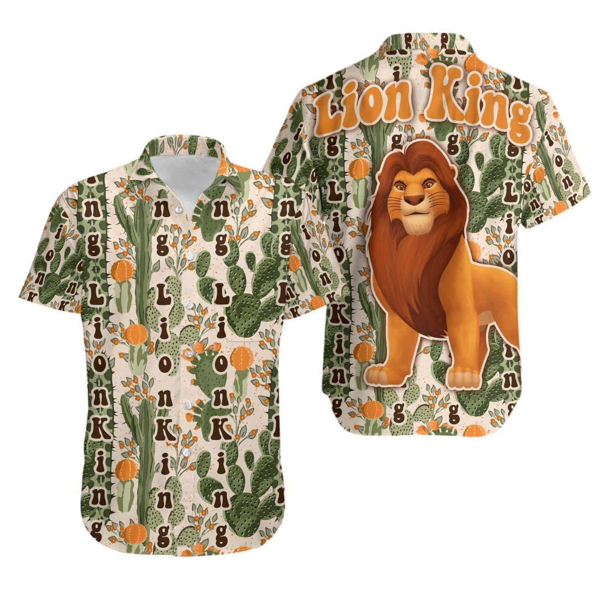 Lion King Hawaii Shirt Disney Simba Lion King Cactus Pattern Hawaiian Shirt Green Unisex