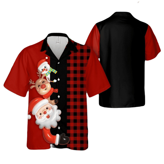 NoClaws Christmas Hawaii Shirt Christmas Santa Reindeer Snowman Hawaiian Shirt Red Black Unisex