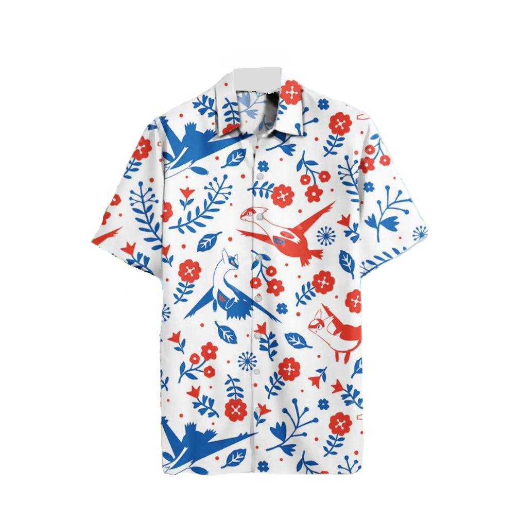 NoClaws NoClaws Pokemon Hawaii Shirt Pokemon Latias And Latios flowers Pattern Hawaiian Shirt Red Blue Unisex