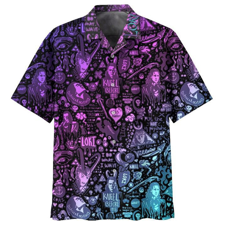 NoClaws Loki Hawaii Shirt Loki Kneel Before Me Aloha Shirt Blue Purple Unisex