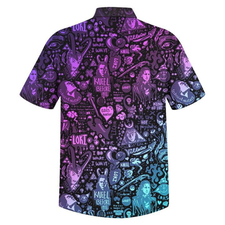 NoClaws Loki Hawaii Shirt Loki Kneel Before Me Aloha Shirt Blue Purple Unisex
