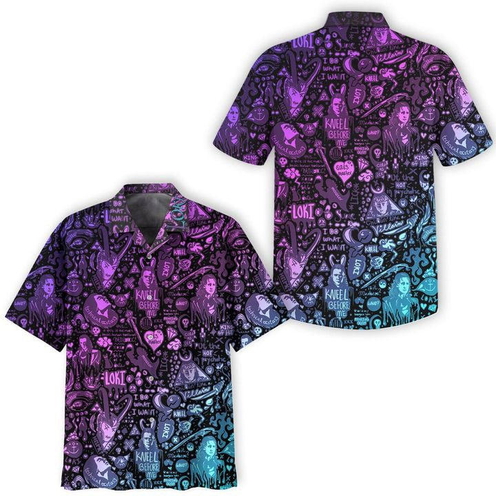 NoClaws Loki Hawaii Shirt Loki Kneel Before Me Aloha Shirt Blue Purple Unisex